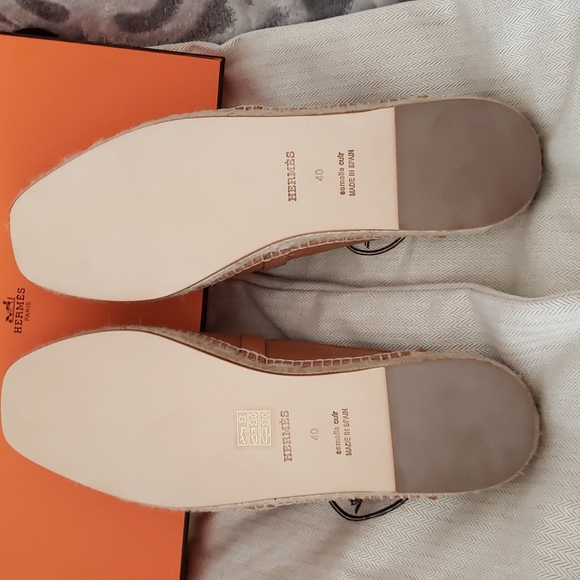 Hermes Espadrille Mule Brown Natural Goatskin Kelly Buckle size 40EU or 10US - Picture 13 of 17